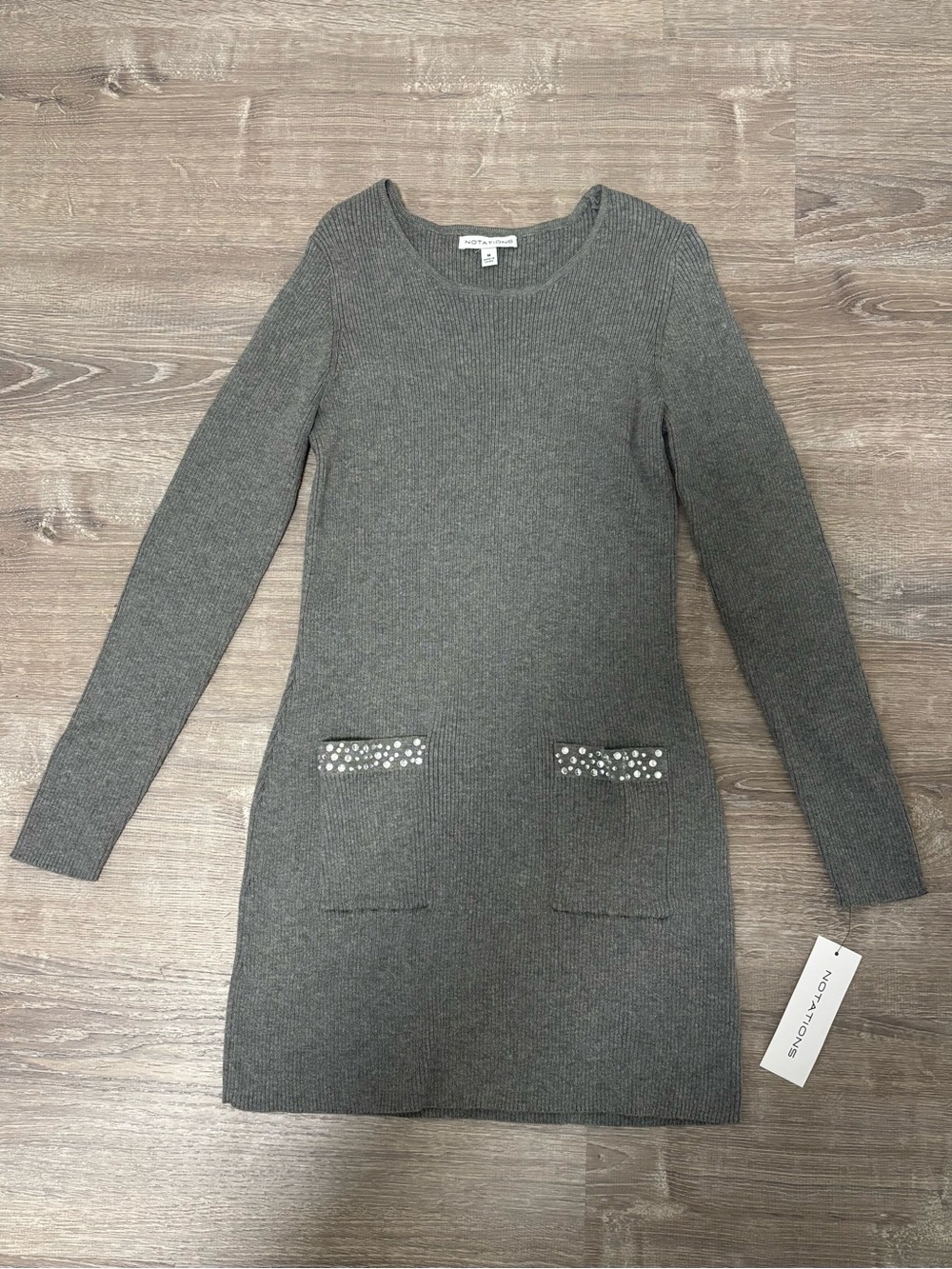 Notations Knit Dress Womens Size Medium GrayLong Sleeve Mini Dress NWT